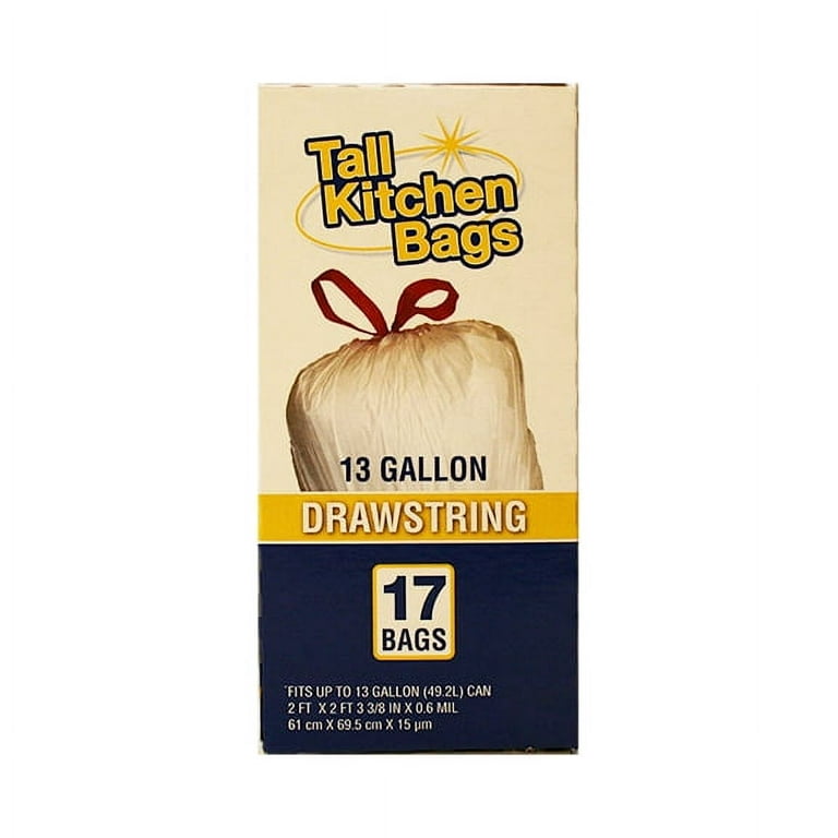   Basics Tall Kitchen Drawstring Trash Bags, 13