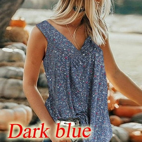 Basic Tops for Women Plus Size Tank Tops for Women Summer,Womens Loose Fit Sleeveless T Shirts Boho Floral Print Casual V Neck Tunic Tees Blusas Para Mujer Casuales Y Elegantes