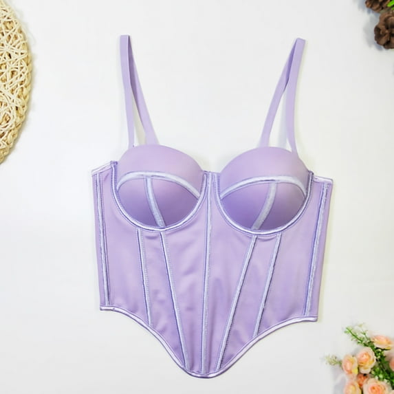 Basic Tops Women Womens Corset Top Bustier Corset Top Tight Fitting Corset Tank Top Suspender Top Solid Short Fashion Women Camisole Camisole Tops for Women Purple M