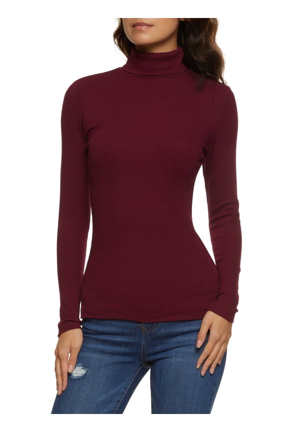 Womens Basic Turtleneck Long Sleeve Top