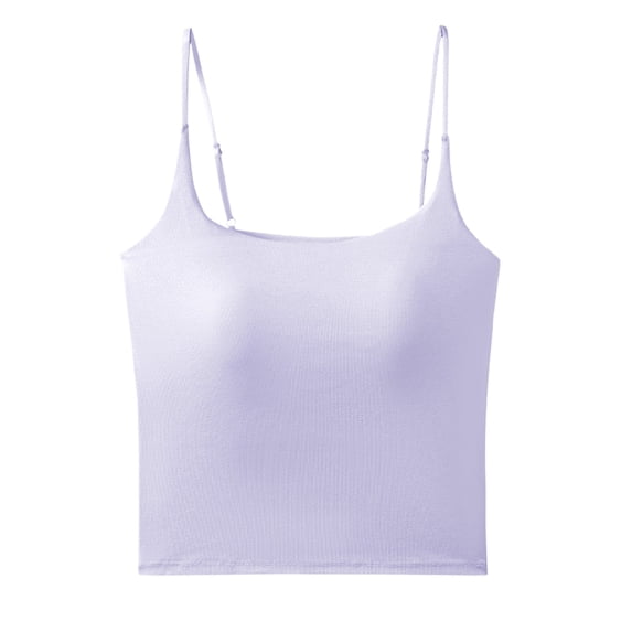 Basic Versatile Women Stretch Cotton Tank Top Fixed Bra Breathable Home Top