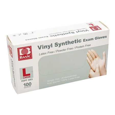 Basic Vinyl Exam Glove Standard Cuff Length LARGE 09112876761 100 per Box