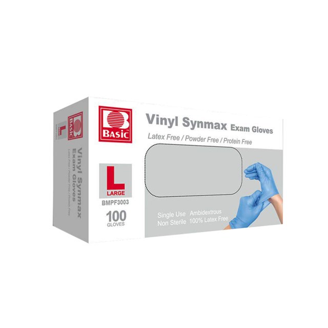 Basic Vinyl Exam Gloves, Synmax LatexFree, PowderFree, NonSterile Medical Disposable Gloves