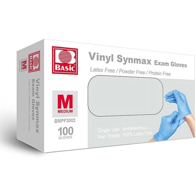 Basic Vinyl Exam Gloves, Synmax LatexFree, PowderFree, NonSterile Medical Disposable Gloves