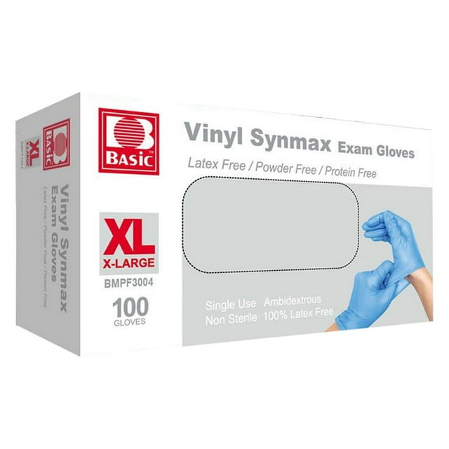 Basic Vinyl Exam Gloves, Synmax LatexFree, PowderFree, NonSterile Medical Disposable Gloves