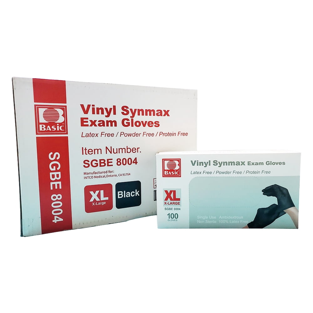 Basic Vinyl Exam Gloves, 4 Mil, Latex-Free & Powder-Free, X-Large Black - Pack Of 1000 (10 Boxes)