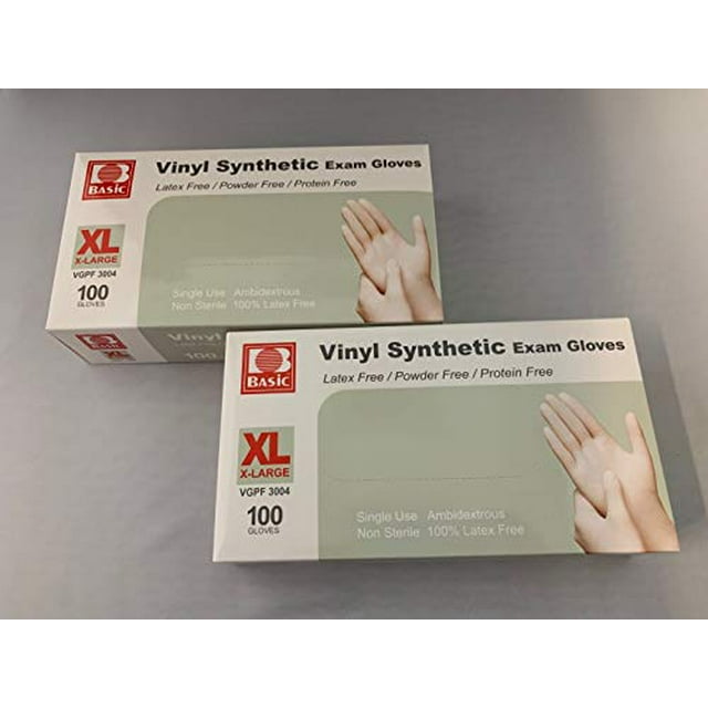 Basic Vinyl Synthetic Exam Gloves XLarge 200 Gloves Latex Powder Free