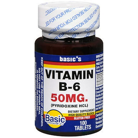 Basic Vitamins B-6 50 mg Tablets - 100 Tablets