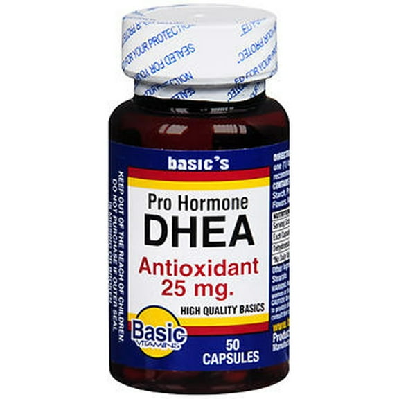 Basic Vitamins DHEA Antioxidant Capsules, 25 mg, 50 Count