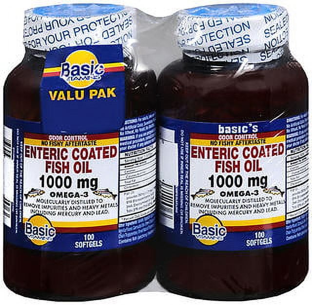 Basic Vitamins Enteric Coated Fish Oil 1000 mg Softgels 200 ct
