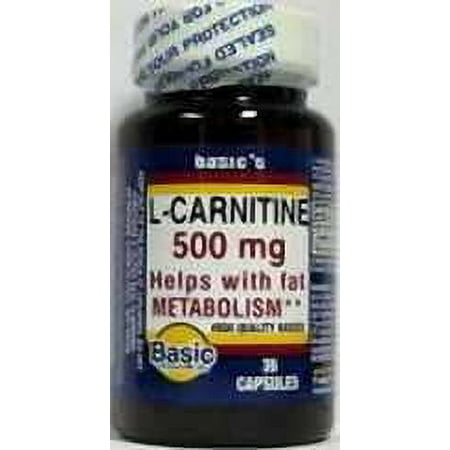 Basic Vitamins L-Carnitine Capsules, 500 mg, 36 Count
