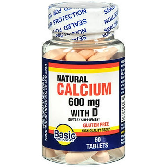 Basic Vitamins Natural Calcium with D Tablets, 600 mg, 60 Count