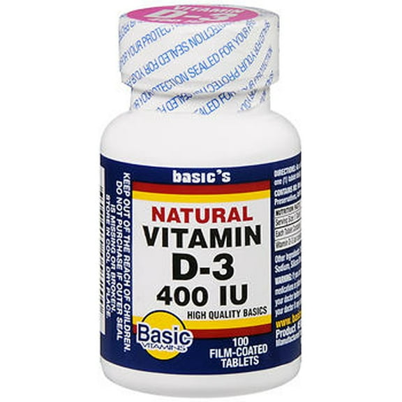 Basic Vitamins Natural Vitamin D3 400 IU Tablets - 100 ct