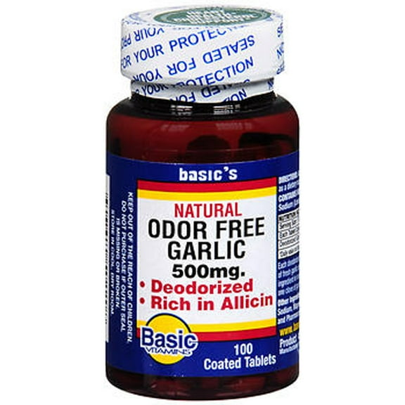 Basic Vitamins Odor Free Garlic Tablets Natural - 100 ct