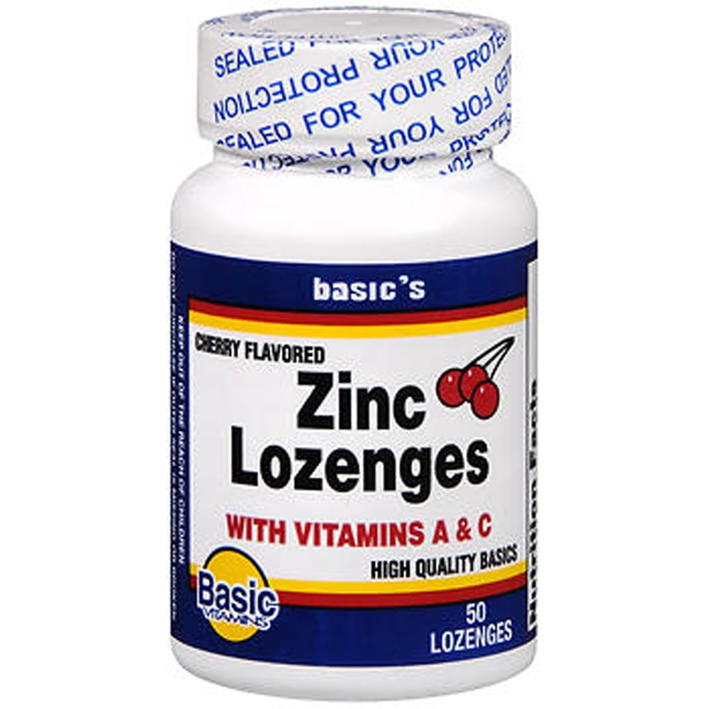 Basic Vitamins - Zinc Dietary Supplement Lozenges, Cherry Flavored