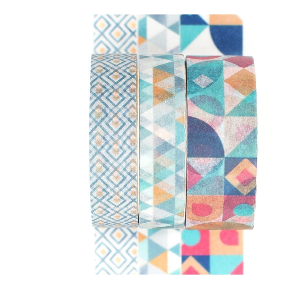 Basic Washi Tape Set 3 Rolls Creative Skinny Decorative Tapes for Arts, DIY Crafts, Journals, Planners, Scrapbooking, Wrapping (Rainbow Geometric)
