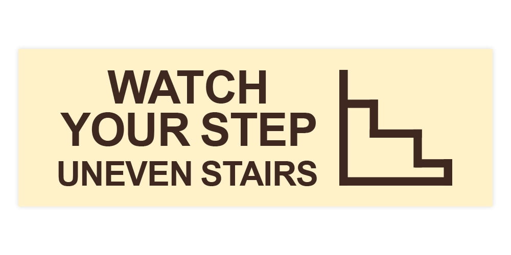Basic Watch Your Step Uneven Stairs Sign (Ivory/Dark Brown) - Medium ...