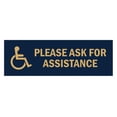 thumbnail image 1 of Basic Wheelchair Please Ask For Assistance Sign (Navy Blue/Gold) - Large, 1 of 5