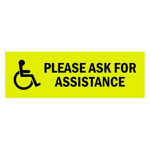 Basic Wheelchair Please Ask For Assistance Sign (Yellow / Black) - Large