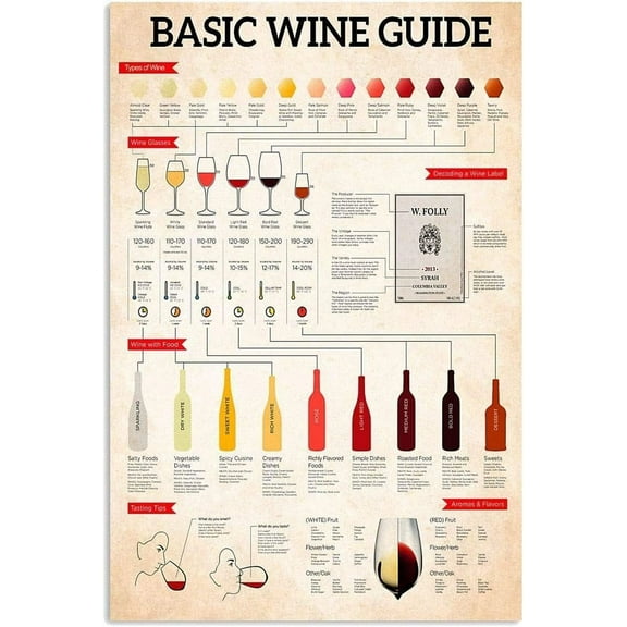 Basic Wine Guide Metal Tin Signs Winemaker Knowledge Posters Winery Reference Infographic Home Room Club Bar Wall Decor 12x16 Inches