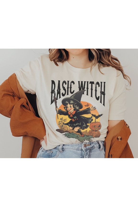 Basic Witch Cute Funny Halloween Fall Graphic Tee