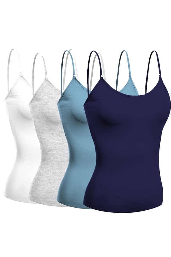 Basic Women Camisole Cami Built-In Shelf Bra Adjst Strap Tank Top - Junior Size