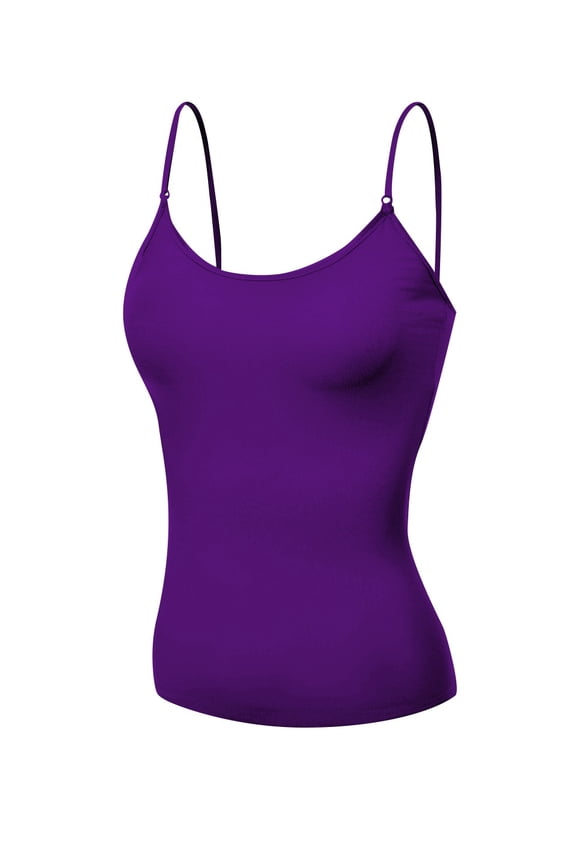 Basic Women Camisole Cami Built-In Shelf Bra Adjst Strap Tank Top - Junior Size