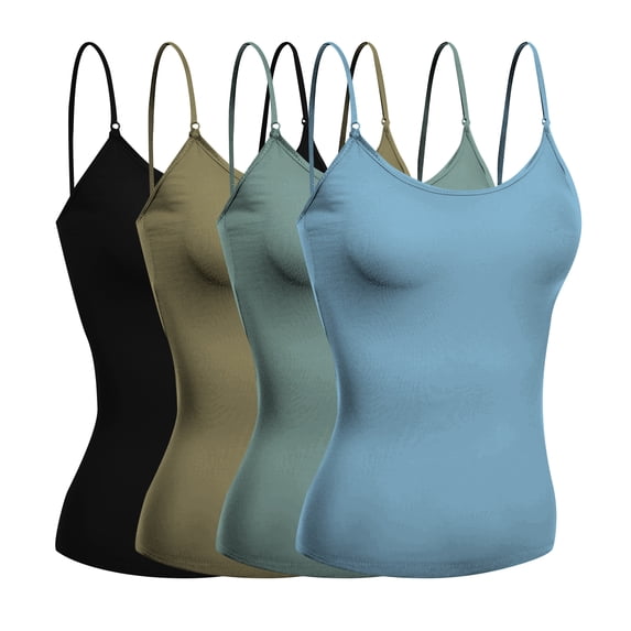 Basic Women Camisole Cami Built-In Shelf Bra Adjst Strap Tank Top - Junior Size