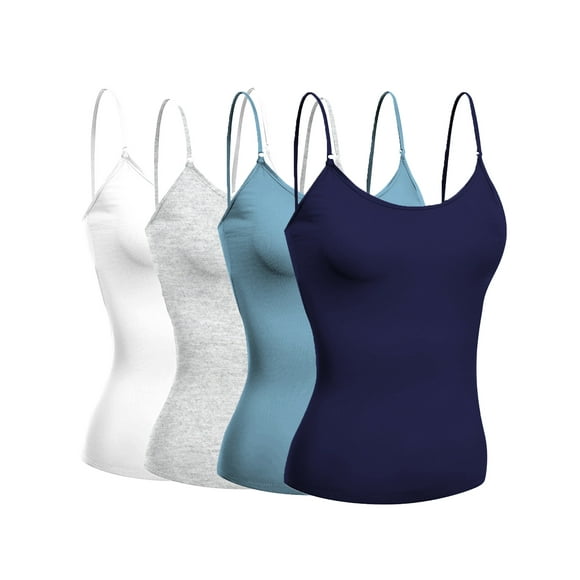 Basic Women Camisole Cami Built-In Shelf Bra Adjst Strap Tank Top - Junior Size