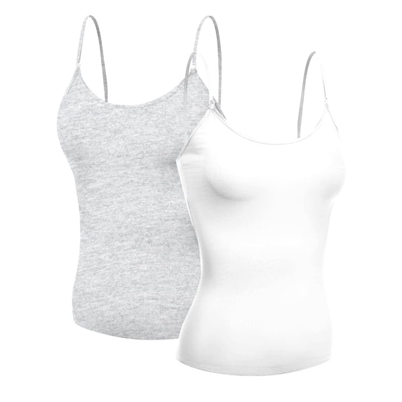 Basic Women Short Cami Built-In Shelf Bra - 2 Pk - White, H Gray, L