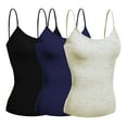 thumbnail image 1 of Basic Women Short Cami Built-In Shelf Bra - 3 Pk - Black, Navy, Oat, Small, 1 of 5