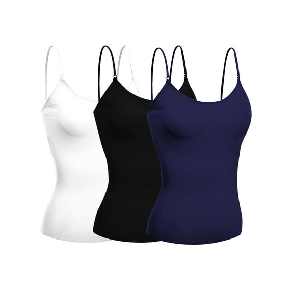 Basic Women Short Cami Built-In Shelf Bra - 3 Pk - Black, Navy, White, Medium