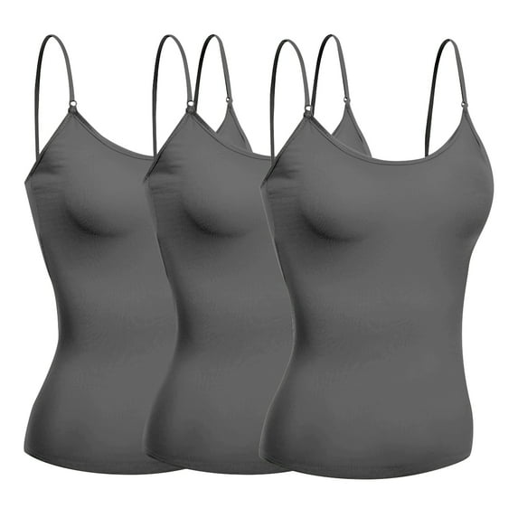 Basic Women Short Cami Built-In Shelf Bra - 3 Pk - Charcoal, Charcoal, Charcoal, Small