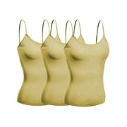 Basic Women Short Cami Built-In Shelf Bra - 3 Pk - Khaki, Khaki, Khaki, Medium