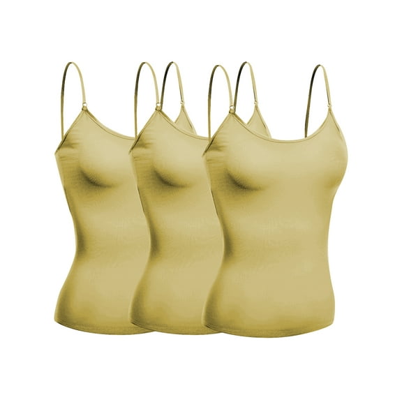 Basic Women Short Cami Built-In Shelf Bra - 3 Pk - Khaki, Khaki, Khaki, Medium