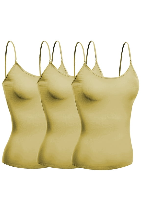 Basic Women Short Cami Built-In Shelf Bra - 3 Pk - Khaki, Khaki, Khaki, Medium