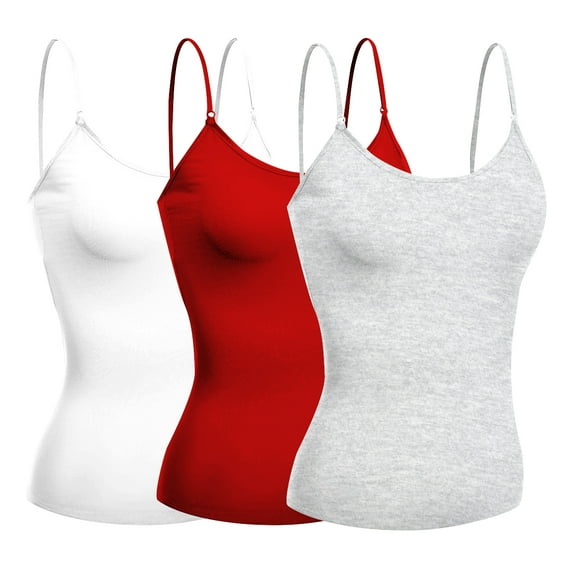 Basic Women Short Cami Built-In Shelf Bra - 3 Pk - White, Red, H Gray, Small