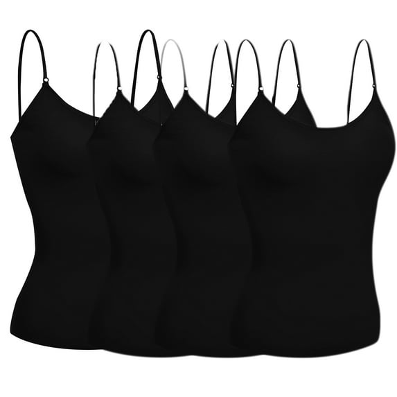 Basic Women Short Cami Built-In Shelf Bra - 4 Pk - Black, Black, Black, Black, L