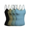 thumbnail image 1 of Basic Women Short Cami Built-In Shelf Bra - 4 Pk - Light Oliv, Dst Sage, Dst Blue, Blk, L, 1 of 6