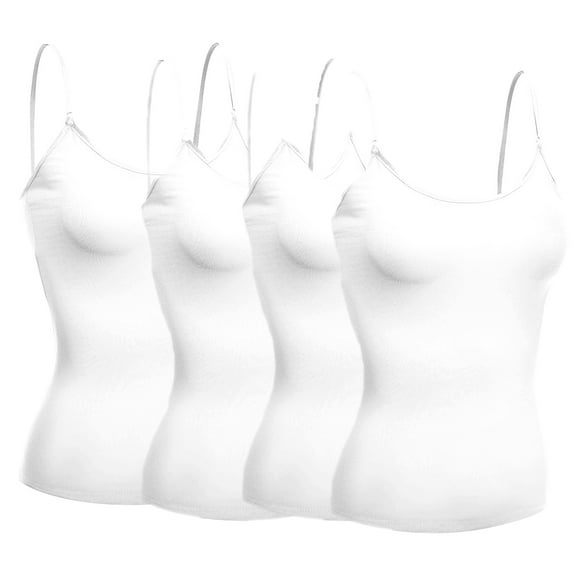 Basic Women Short Cami Built-In Shelf Bra - 4 Pk - White, White, White, White, L