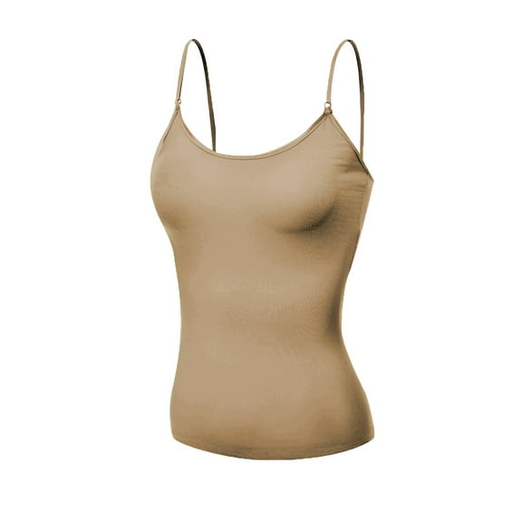 Basic Women Short Cami Built-In Shelf Bra - Khaki, S
