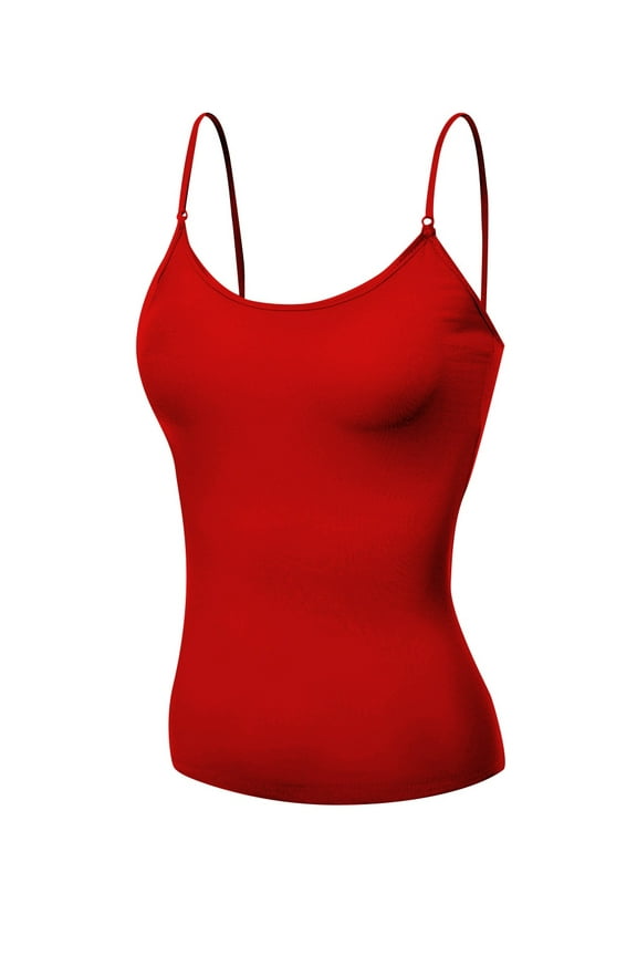 Basic Women Short Cami Built-In Shelf Bra - Red, L