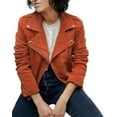 thumbnail image 1 of Basic Women's Genuine 100% Suede Tan Leather Jacket Biker Collared Coat W098, 1 of 4