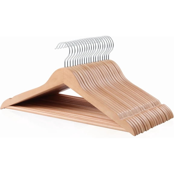 Basic Wooden Suit Wardrobe Finishing Hanger, Natural, 20 Pack