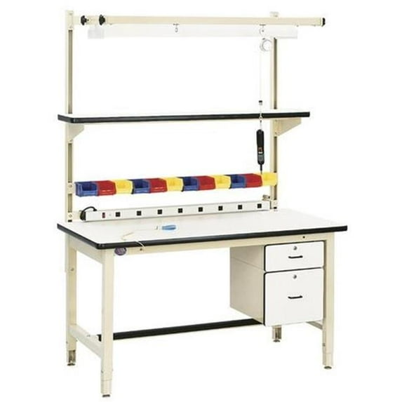 Basic Workstation Model Heavy Duty, White Plastic Laminate with 90 deg Rolled Front Edge, Light Blue Frame - 72 x 30 x 30 in.
