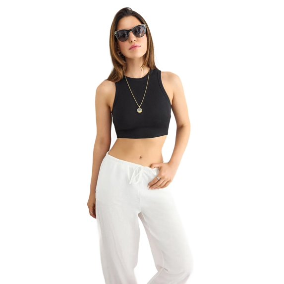 Basic Woven Crew-Neck Tank Top