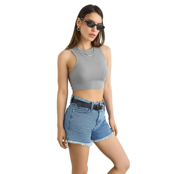 Basic Woven Crew-Neck Tank Top
