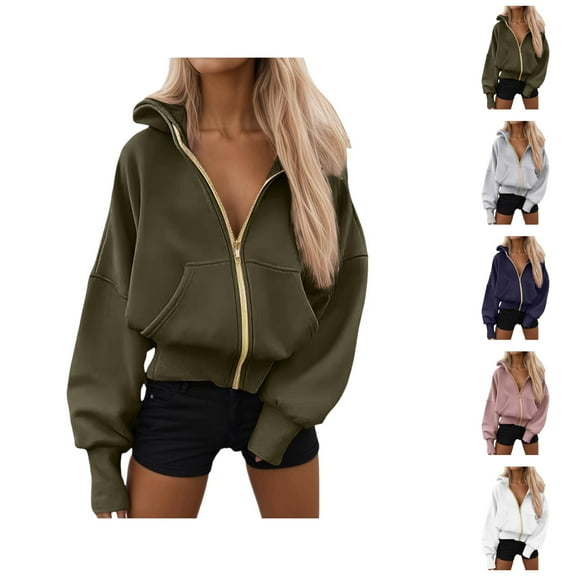 Basic Zip Up Hoodies for Women 2025 Fall Winter Full Zipper Baggy Hoodie with Pockets Hooded Sweatshirt Pullover Tops