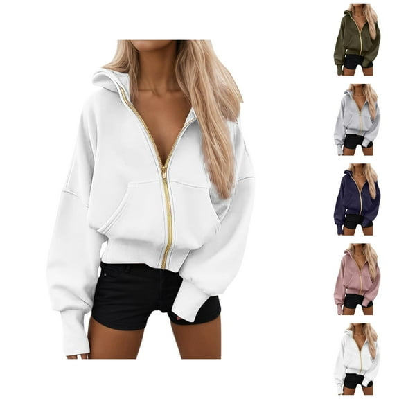 Basic Zip Up Hoodies for Women 2025 Fall Winter Full Zipper Baggy Hoodie with Pockets Hooded Sweatshirt Pullover Tops