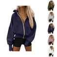 thumbnail image 1 of Basic Zip Up Hoodies for Women 2025 Fall Winter Full Zipper Baggy Hoodie with Pockets Hooded Sweatshirt Pullover Tops, 1 of 5